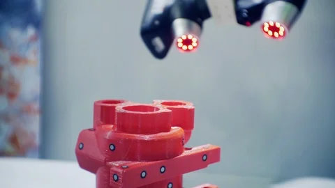 Modern electronic device measures a complex part Stock Footage 125072654