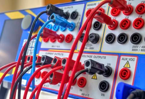 Modern electronic device for relay protection testing Stock Photos