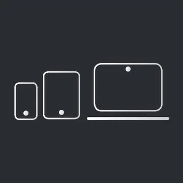 Modern electronic devices on dark background. Line style vector illustration  Stock Illustration