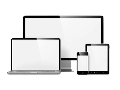 Modern Electronic Devices Isolated on White. Stock Illustration