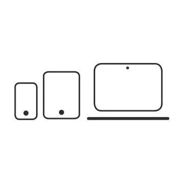 Modern electronic devices. Line style vector illustration of laptop, tablet a Stock Illustration