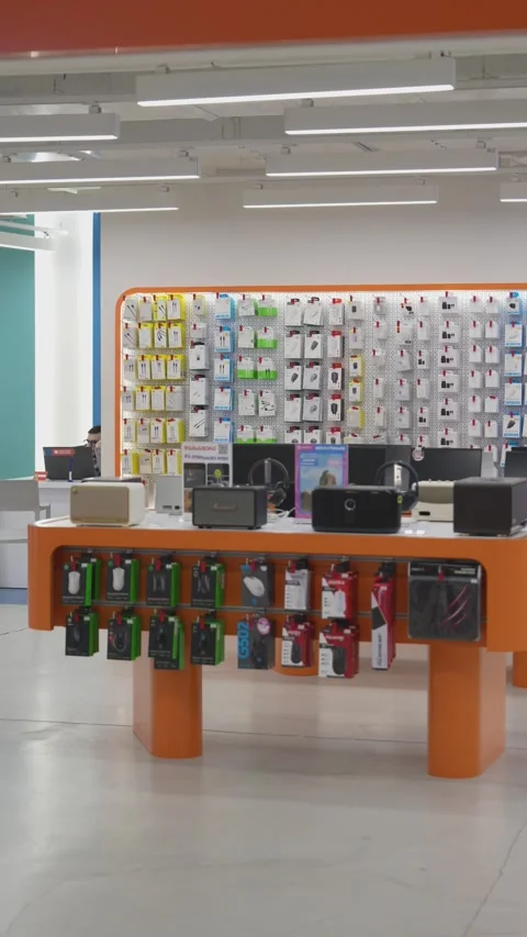 Modern electronic store displaying various gadgets and accessories Stock Footage 333501367