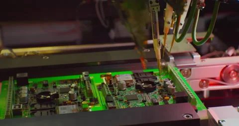 Modern electronics manufacturing equipment makes a complex printed circuit board Video stock 152651804
