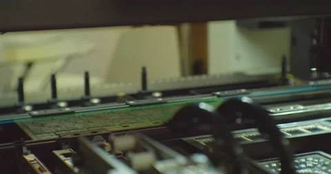 Modern electronics manufacturing equipment makes a complex printed circuit board Video stock 152708636