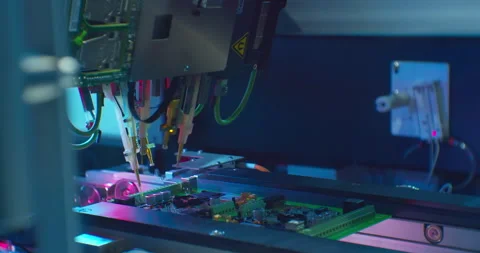 Modern electronics manufacturing equipment makes a complex printed circuit board Stock Footage 152741726