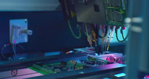 Modern electronics manufacturing equipment makes a complex printed circuit board Stock Footage 152741876