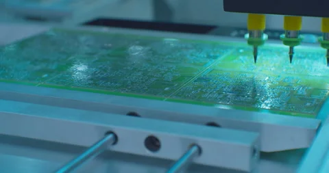 Modern electronics manufacturing equipment makes a complex printed circuit board Stock Footage 152771648
