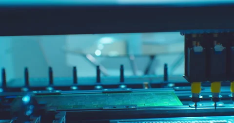 Modern electronics manufacturing equipment makes a complex printed circuit board Video stock 152784808
