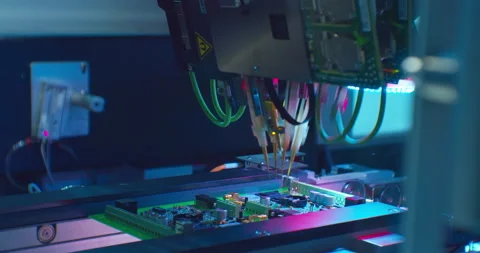 Modern electronics manufacturing equipment makes a complex printed circuit board Stock Footage 152791848