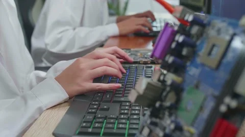Modern Electronics Research, Development Facility: Engineer Working On Computer Stock Footage 160566015