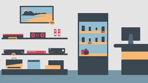 Modern Electronics Store Interior with Tech Gadgets in Minimalist Style Gra.. Stock Footage 341919982