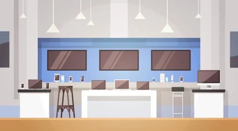 Modern Electronics Store Shop Interior Banner with Copy Space Stock Illustration