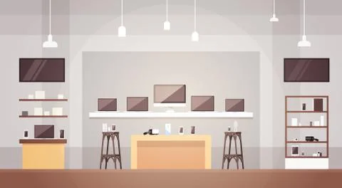 Modern Electronics Store Shop Interior Banner with Copy Space Stock Illustration