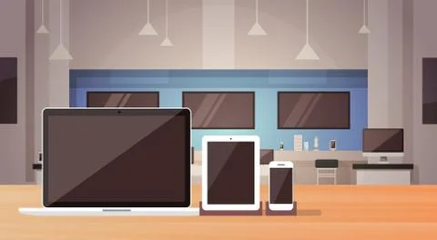 Modern Electronics Store Shop Interior Banner with Copy Space Stock Illustration