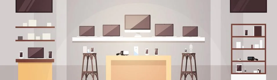 Modern Electronics Store Shop Interior Banner with Copy Space Stock Illustration