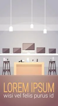 Modern Electronics Store Shop Interior Banner with Copy Space Stock Illustration
