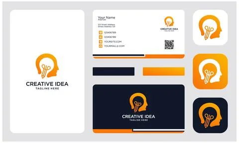 Modern, elegant, and simple creative idea human and bulb logo design. desig.. Stock Illustration