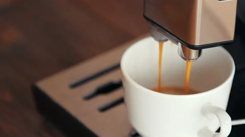 Modern elegant coffee machine making Fragrant, hot aroma coffee. smell americano Stock Footage