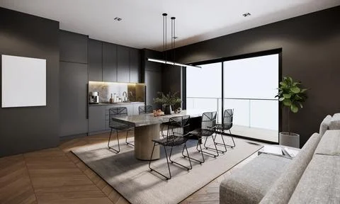 Modern Elegant ideas room interior design and decoration with built in blac.. Stock Illustration