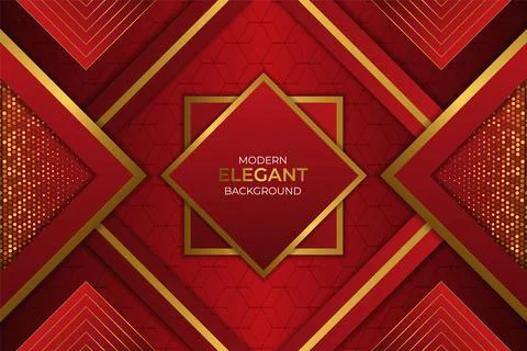 Modern Elegant Square Background Red Maroon and Gold with Glitter Stock Illustration