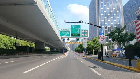 A modern elevated road in Shanghai under lockdown Stock Footage 196791834