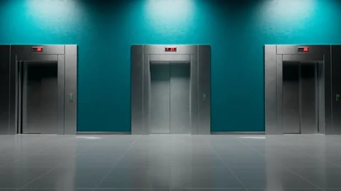 A modern elevator arrived on the floor. Slowly opening doors. Empty interior. 4K Stock Footage 126306573