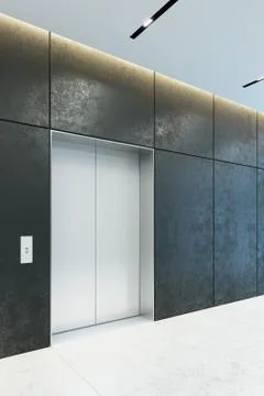Modern elevator with closed doors in office lobby Stock Illustration