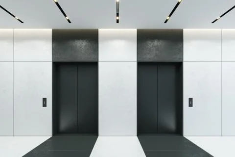 Modern elevator with closed doors in office lobby Stock Illustration