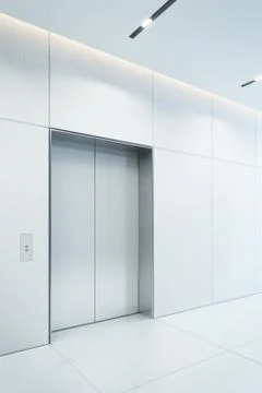 Modern elevator with closed doors in office lobby, 3d rendering Stock Illustration