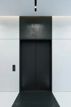 Modern elevator with closed doors in office lobby, 3d rendering Stock Illustration