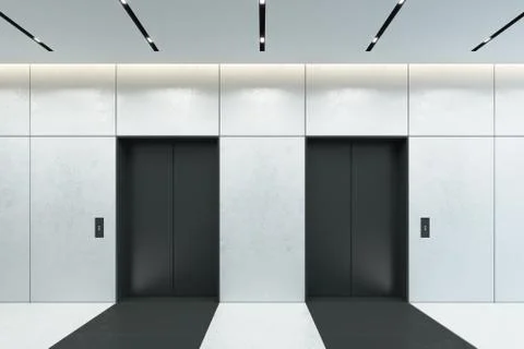 Modern elevator with closed doors in office lobby, 3d rendering Stock Illustration