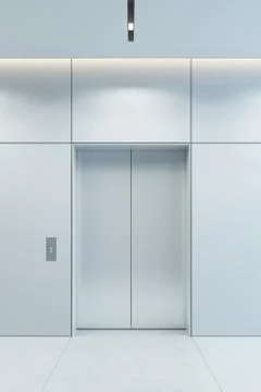 Modern elevator with closed doors in office lobby, 3d rendering Stock Illustration