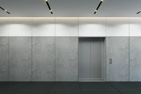 Modern elevator with closed doors in office lobby, 3d rendering Stock Illustration