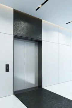 Modern elevator with closed doors in office lobby, 3d rendering Stock Illustration