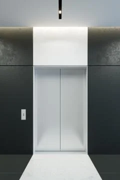 Modern elevator with closed doors in office lobby, 3d rendering Illustrazione stock