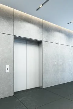 Modern elevator with closed doors in office lobby, 3d rendering Stock Illustration
