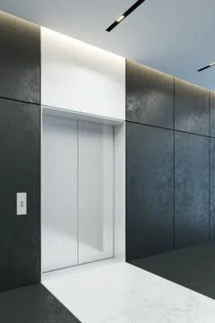 Modern elevator with closed doors in office lobby, 3d rendering Stock Illustration