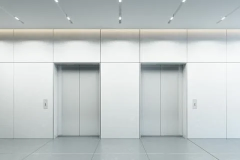 Modern elevator with closed doors in office lobby, 3d rendering Stock Illustration