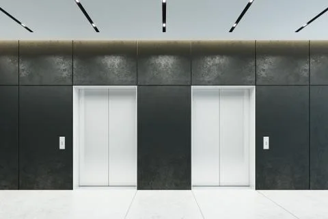 Modern elevator with closed doors in office lobby, 3d rendering Stock Illustration