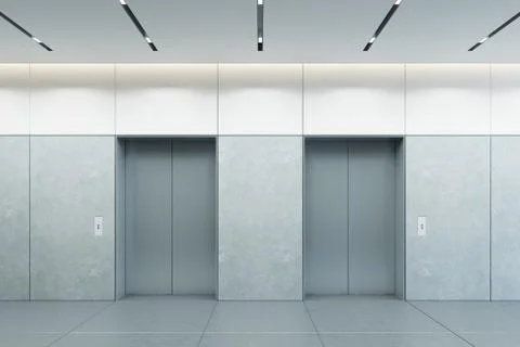 Modern elevator with closed doors in office lobby, 3d rendering Stock Illustration