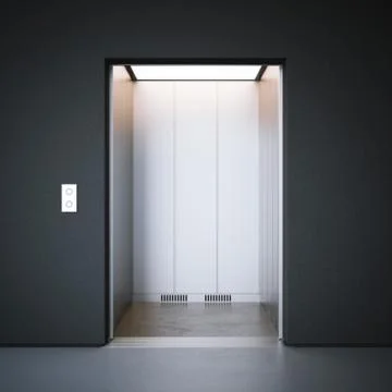 Modern elevator with closed metal doors. 3d rendering Ilustración de archivo