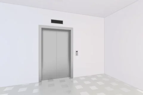 Modern elevator with closed metal doors. 3d rendering Stock Illustration