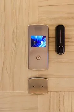 Modern elevator control panel with digital display and button interface Fotos de archivo