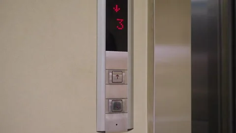 Modern Elevator Control Panel with Floor Indicator Showing Number 3 and Up Down Stock Footage 306497431