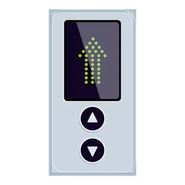 Modern elevator control panel showing up arrow displaying floor level Illustrazione stock