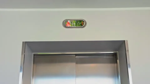 The modern elevator door featuring a bright red indicator light is elegantly 스톡 동영상 309831955
