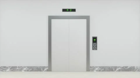 Modern elevator doors closing and floor indicator moving up in office build.. Video stock 327109251