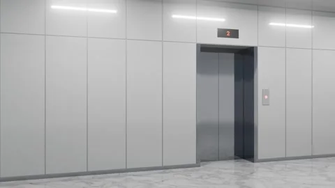 Modern elevator doors opening and closing in office building Stock Footage 310793519