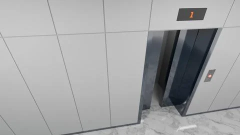 Modern elevator doors opening on first floor in office building Ilustración de archivo