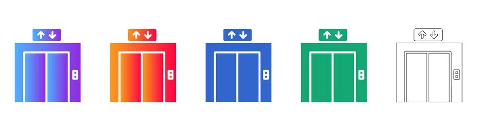 Modern Elevator Icons Set for Building Navigation and Accessibility Stock Illustration